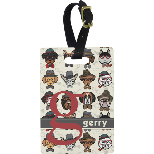 Custom Hipster Dogs Plastic Luggage Tag - Rectangular w/ Name and Initial