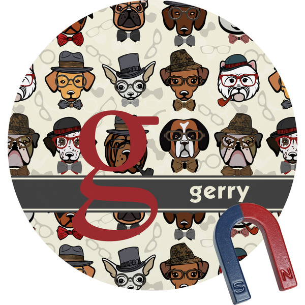 Custom Hipster Dogs Round Fridge Magnet (Personalized)