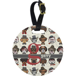 Hipster Dogs Plastic Luggage Tag - Round (Personalized)