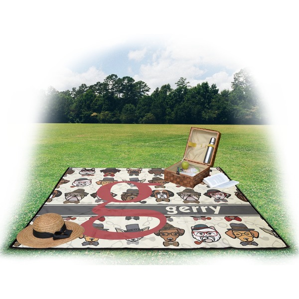 Hipster Dogs Picnic Blanket - with Basket Hat and Book - in Use