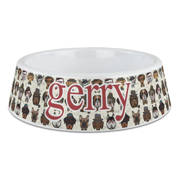 Custom Hipster Dogs Plastic Dog Bowl - Large (Personalized)