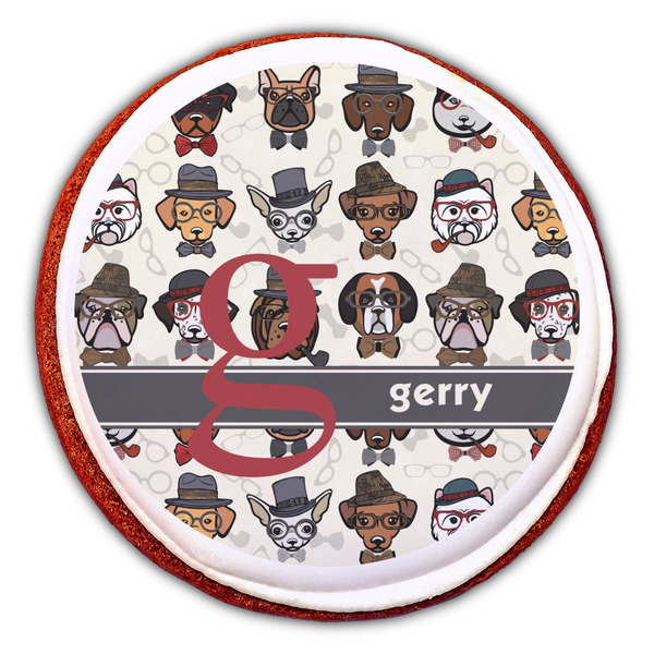 Hipster Dogs Printed Icing Circle - Large - On Cookie