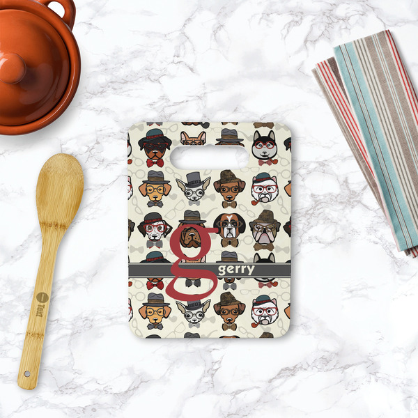 Hipster Dogs Rectangle Trivet with Handle - LIFESTYLE