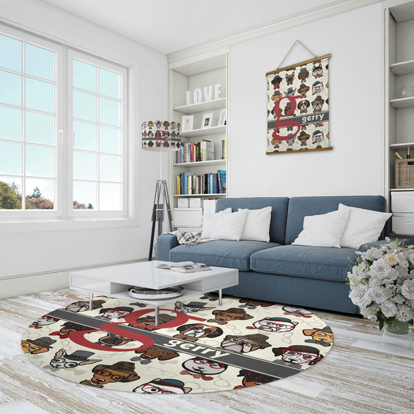 Hipster Dogs Round Area Rug - IN CONTEXT