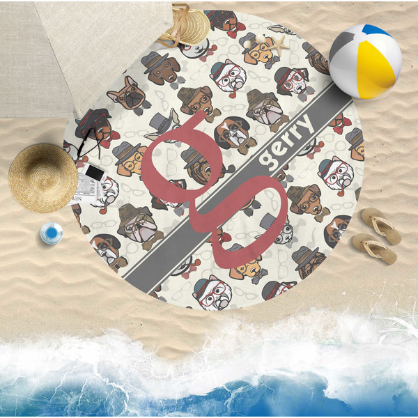Hipster Dogs Round Beach Towel Lifestyle