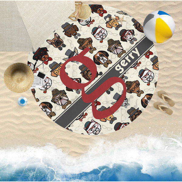 Hipster Dogs Round Beach Towel Lifestyle