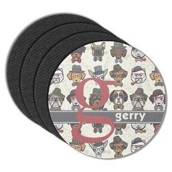 Hipster Dogs Round Rubber Backed Coasters - Set of 4 (Personalized)