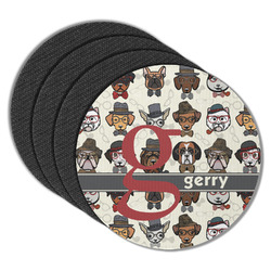 Hipster Dogs Round Rubber Backed Coasters - Set of 4 (Personalized)