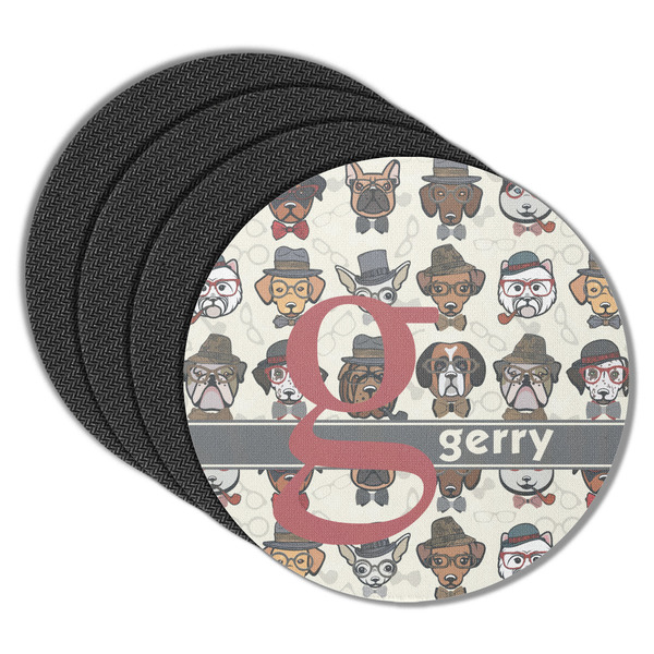 Custom Hipster Dogs Round Rubber Backed Coasters - Set of 4 (Personalized)