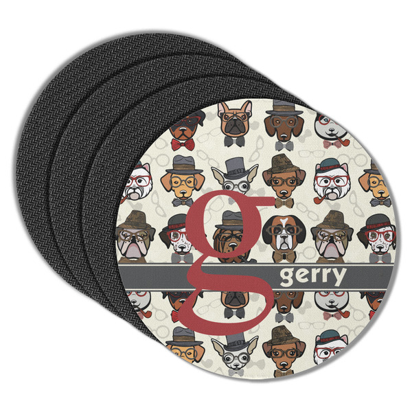 Custom Hipster Dogs Round Rubber Backed Coasters - Set of 4 (Personalized)