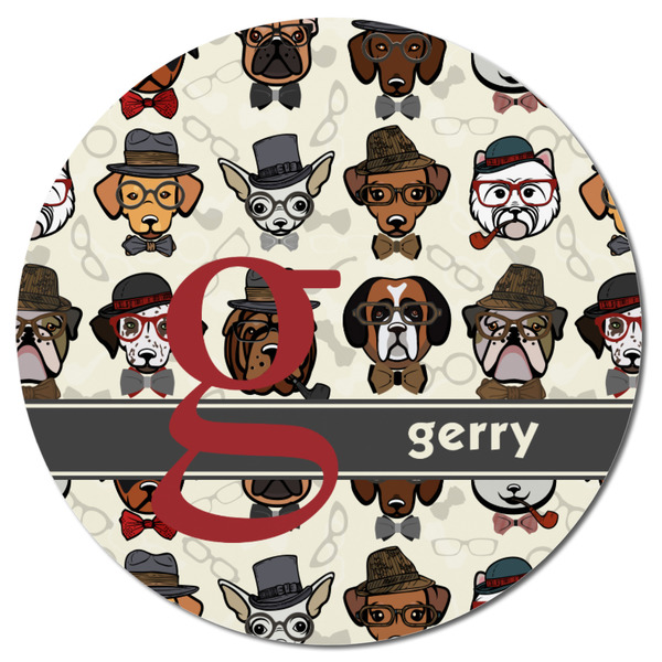 Hipster Dogs Round Fridge Magnet - FRONT