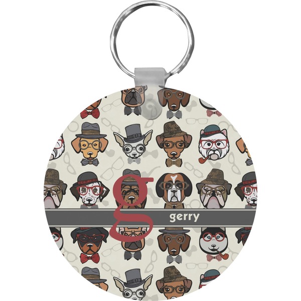 Custom Hipster Dogs Round Plastic Keychain (Personalized)
