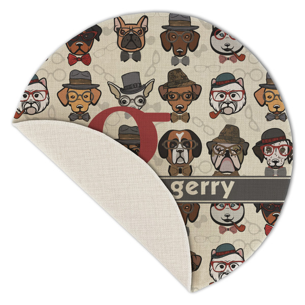 Hipster Dogs Round Linen Placemats - Front (folded corner single sided)