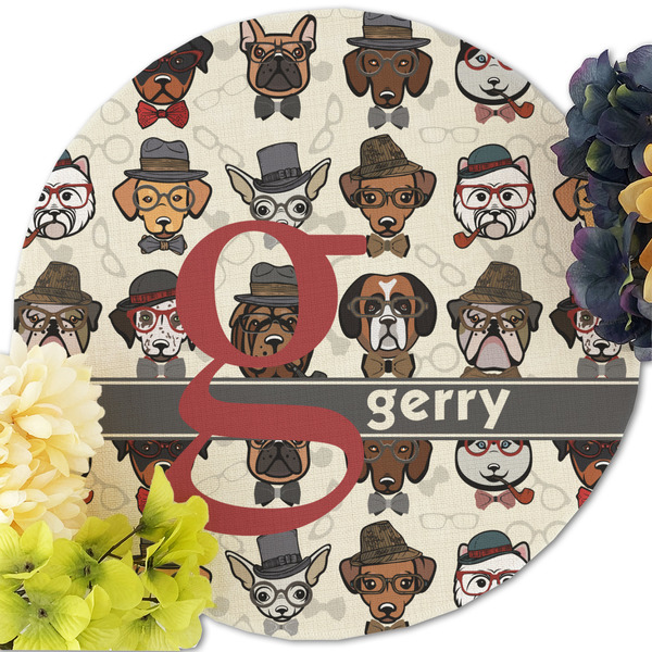 Hipster Dogs Round Linen Placemats - Front (w flowers)