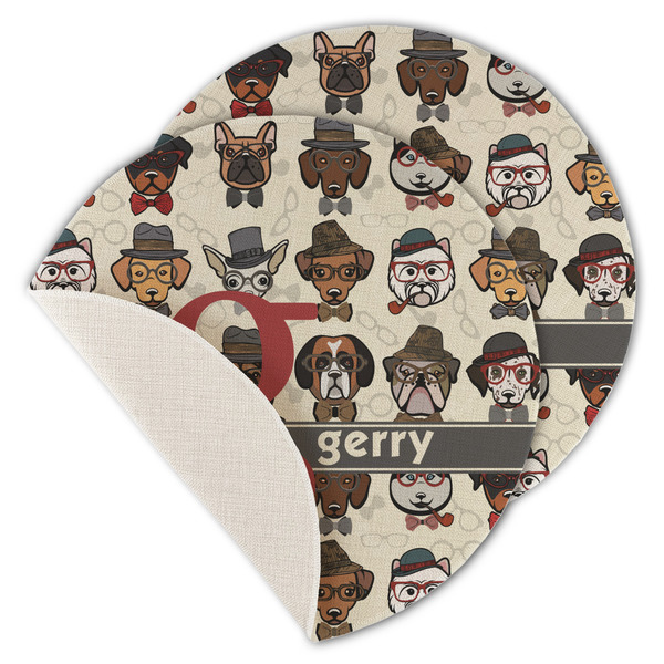 Custom Hipster Dogs Round Linen Placemat - Single Sided - Set of 4 (Personalized)