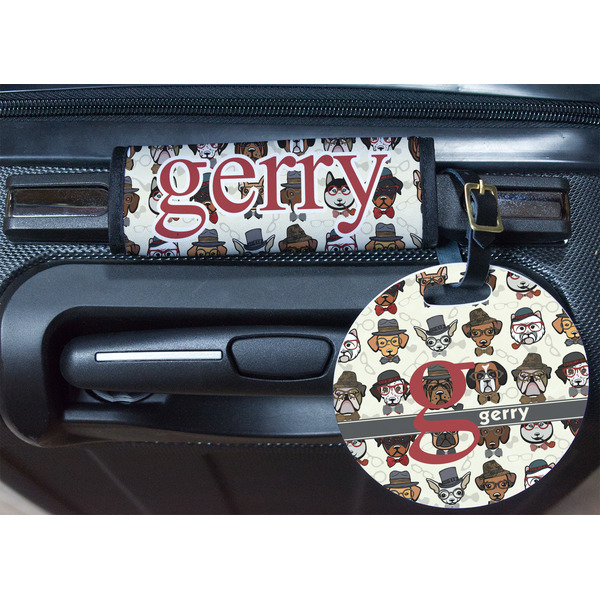 Hipster Dogs Round Luggage Tag & Handle Wrap - In Context