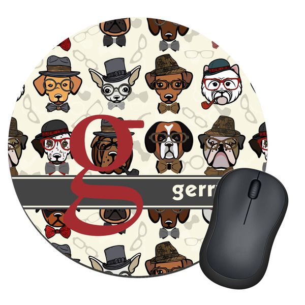Custom Hipster Dogs Round Mouse Pad (Personalized)