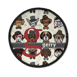 Hipster Dogs Iron On Round Patch w/ Name and Initial