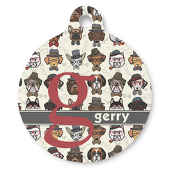 Hipster Dogs Round Pet ID Tag (Personalized)