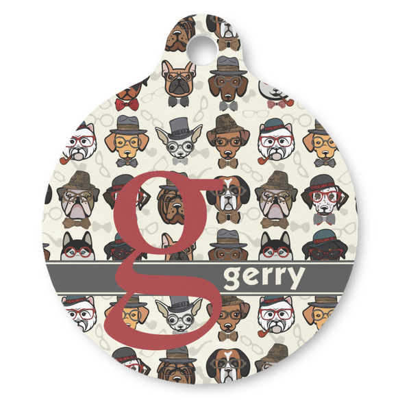 Custom Hipster Dogs Round Pet ID Tag - Large (Personalized)