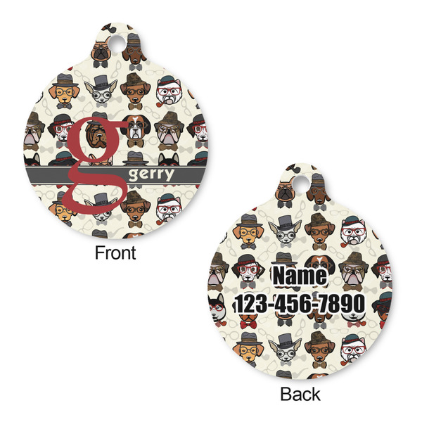 Hipster Dogs Round Pet Tag - Front & Back