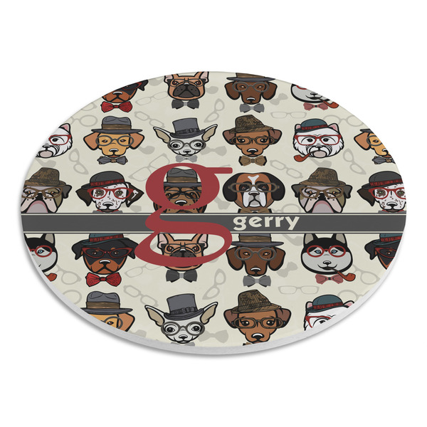 Hipster Dogs Round Stone Trivet - Angle View