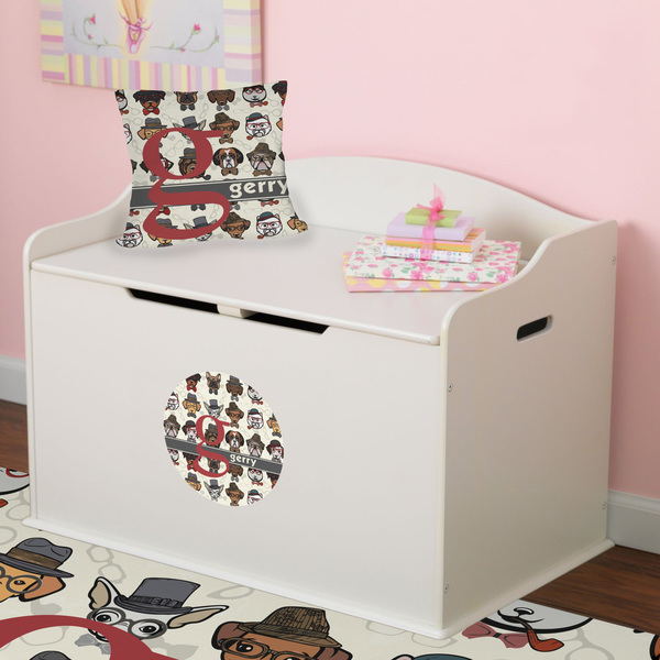 Hipster Dogs Round Wall Decal on Toy Chest