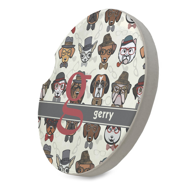 Hipster Dogs Sandstone Car Coaster - STANDING ANGLE