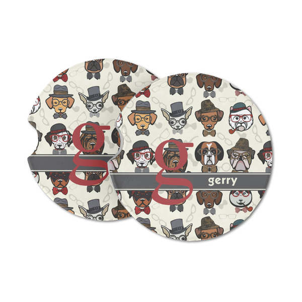 Custom Hipster Dogs Sandstone Car Coasters - Set of 2 (Personalized)