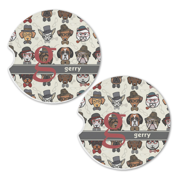 Hipster Dogs Sandstone Car Coasters - Set of 2