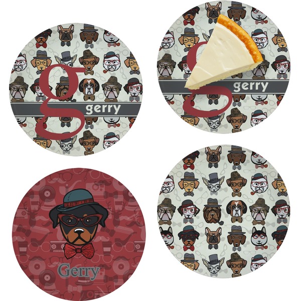 Custom Hipster Dogs Set of 4 Glass Appetizer / Dessert Plate 8" (Personalized)