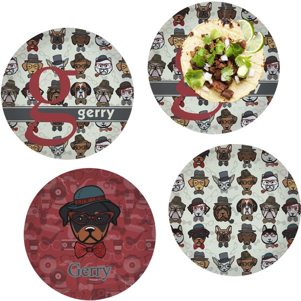 Custom Hipster Dogs Set of 4 Glass Lunch / Dinner Plate 10" (Personalized)