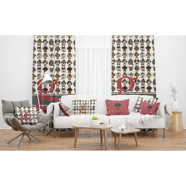 Hipster Dogs Sheer and Custom Curtains in Room with Matching Pillows