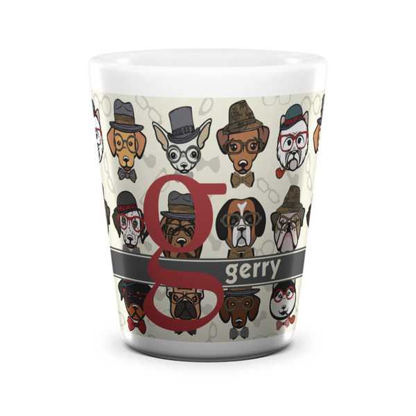 Custom Hipster Dogs Ceramic Shot Glass - 1.5 oz - White - Set of 4 (Personalized)