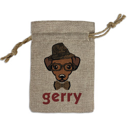 Hipster Dogs Small Burlap Gift Bag - Front