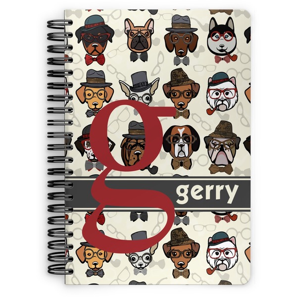 Custom Hipster Dogs Spiral Notebook - 7x10 w/ Name and Initial
