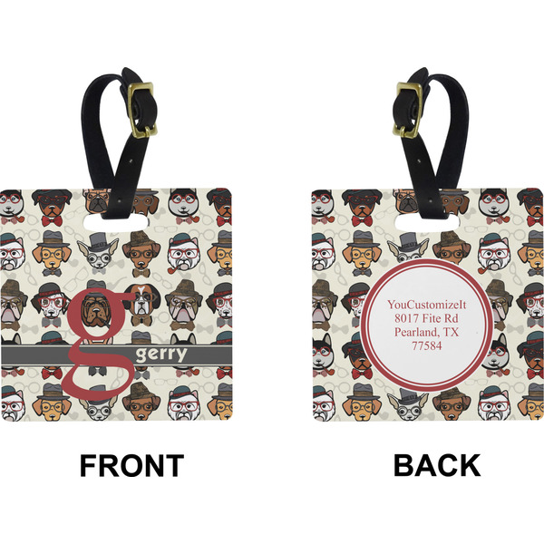 Hipster Dogs Square Luggage Tag (Front + Back)