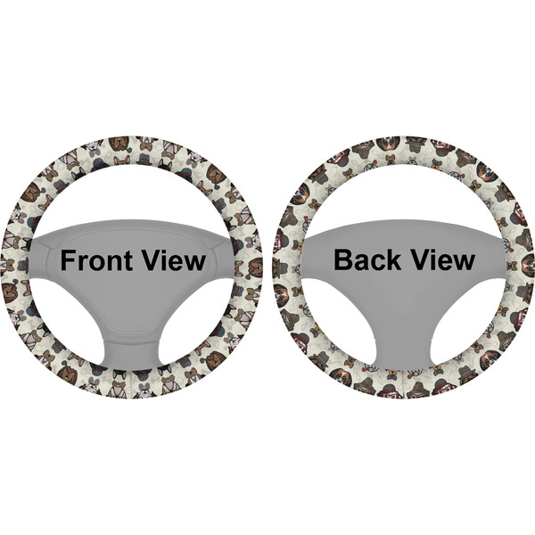 Hipster Dogs Steering Wheel Cover- Front and Back