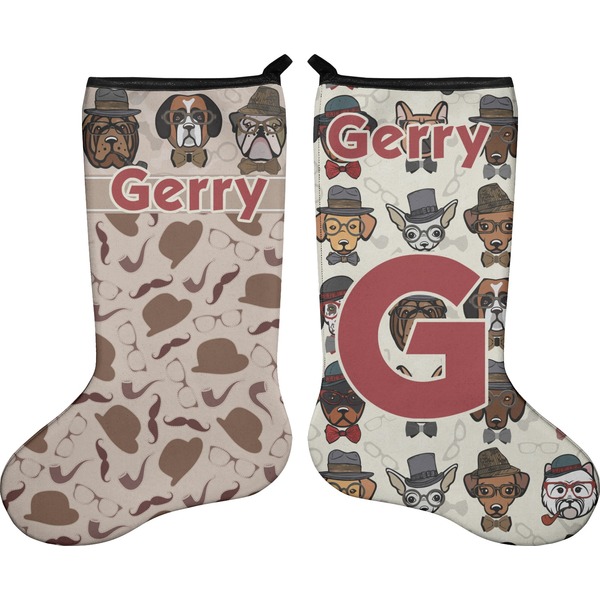 Custom Hipster Dogs Holiday Stocking - Double-Sided - Neoprene (Personalized)