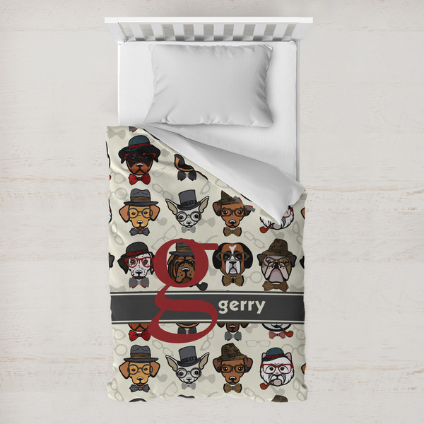 Custom Hipster Dogs Toddler Duvet Cover w/ Name and Initial