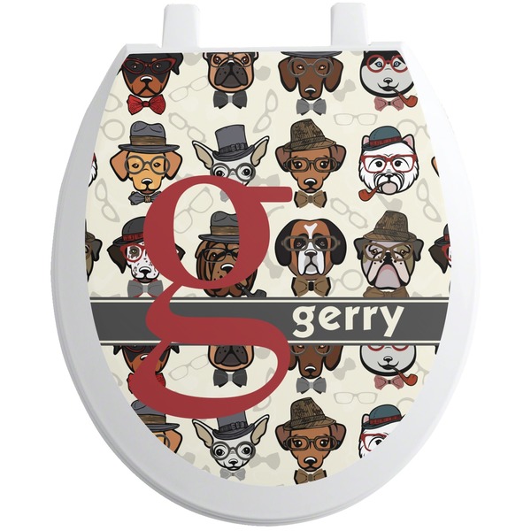 Custom Hipster Dogs Toilet Seat Decal (Personalized)