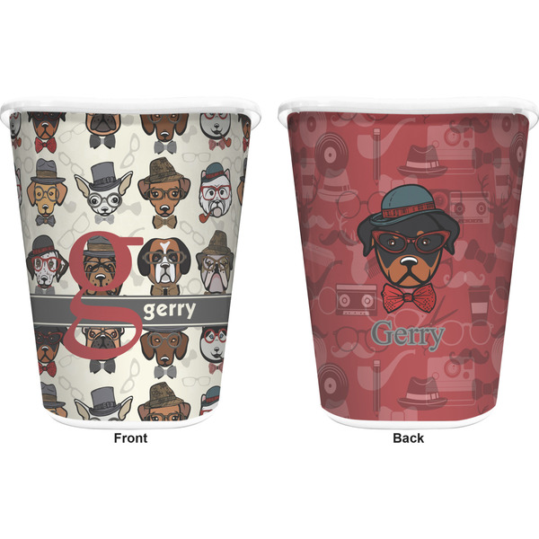 Hipster Dogs Trash Can White - Front and Back - Apvl