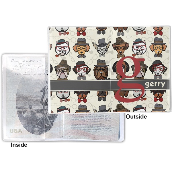 Hipster Dogs Vinyl Passport Holder - Flat Front and Back
