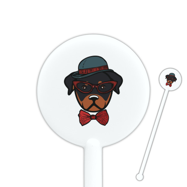 Custom Hipster Dogs 5.5" Round Plastic Stir Sticks - White - Single Sided