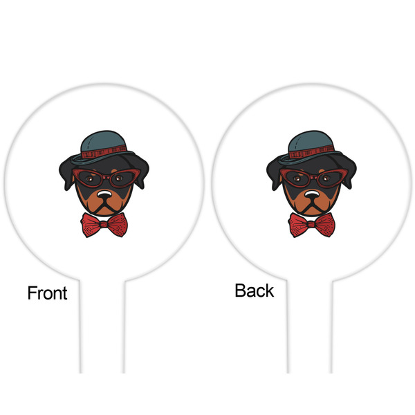 Hipster Dogs White Plastic 6" Food Pick - Round - Double Sided - Front & Back