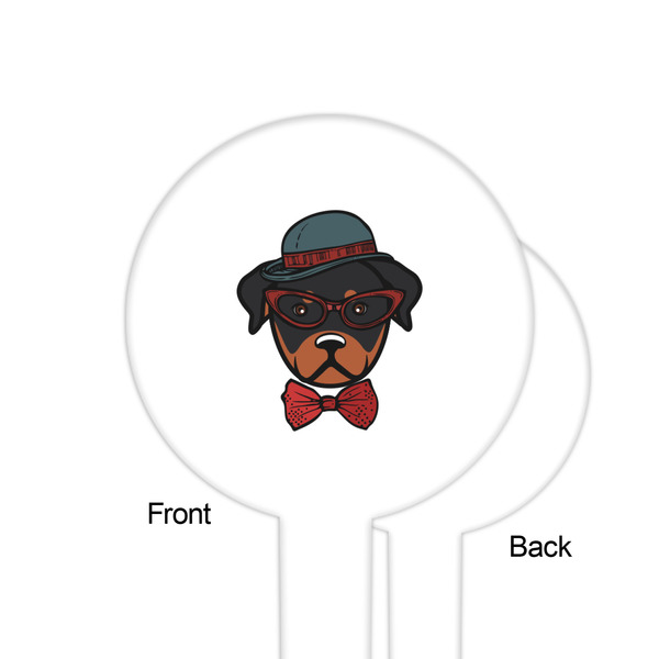 Hipster Dogs White Plastic 6" Food Pick - Round - Single Sided - Front & Back