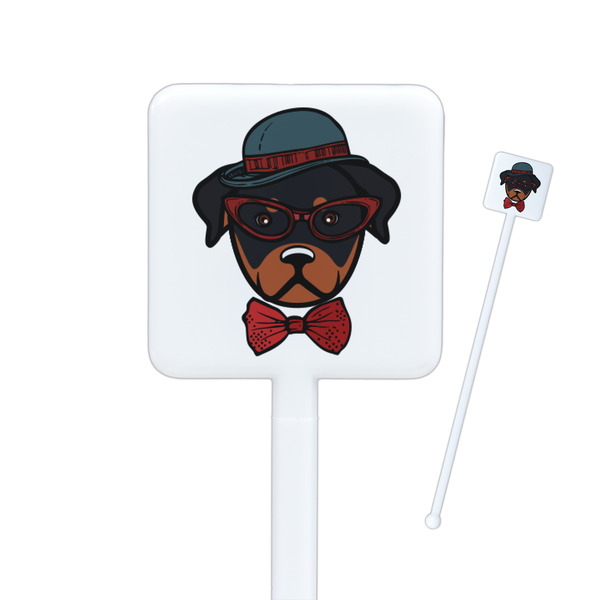Custom Hipster Dogs Square Plastic Stir Sticks - Double Sided