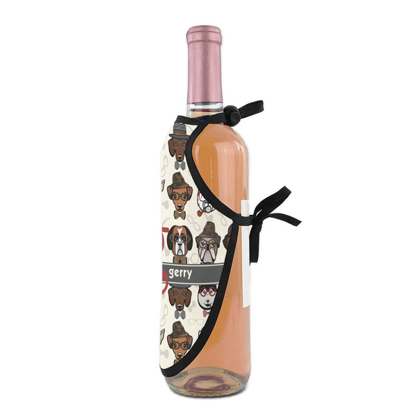 Hipster Dogs Wine Bottle Apron - DETAIL WITH CLIP ON NECK