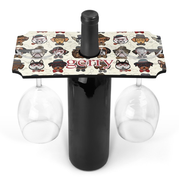 Custom Hipster Dogs Wine Bottle & Glass Holder (Personalized)