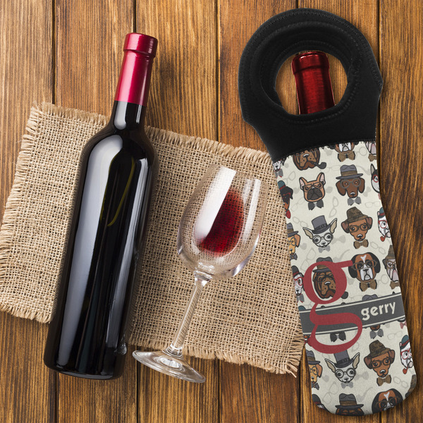 Hipster Dogs Wine Tote Bag - FLATLAY